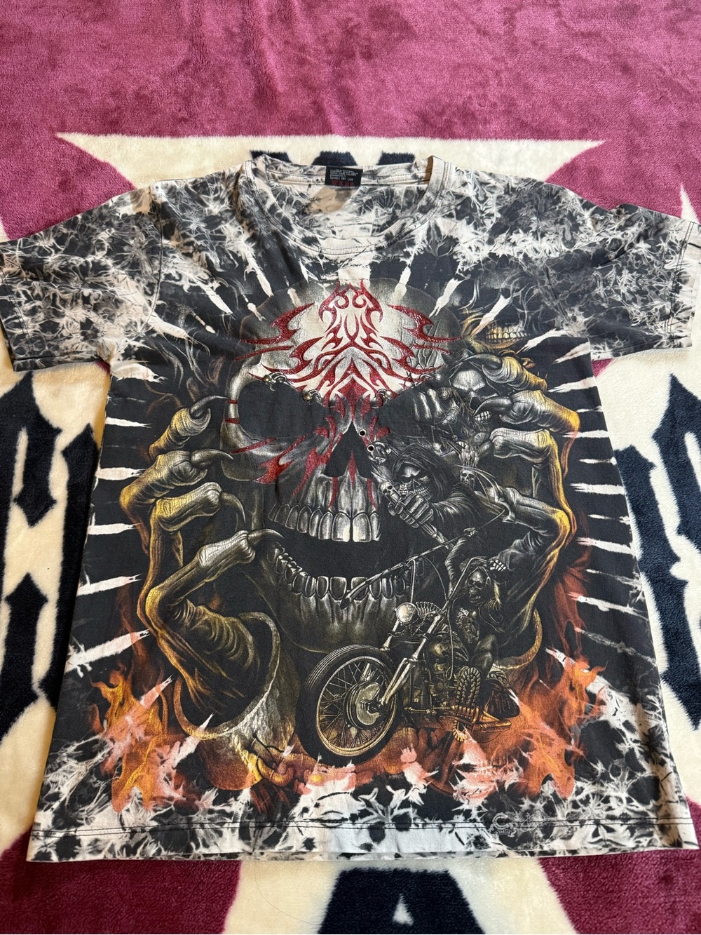 Men's Black Graphic Skull Motorcycle Tie-Dye Tee